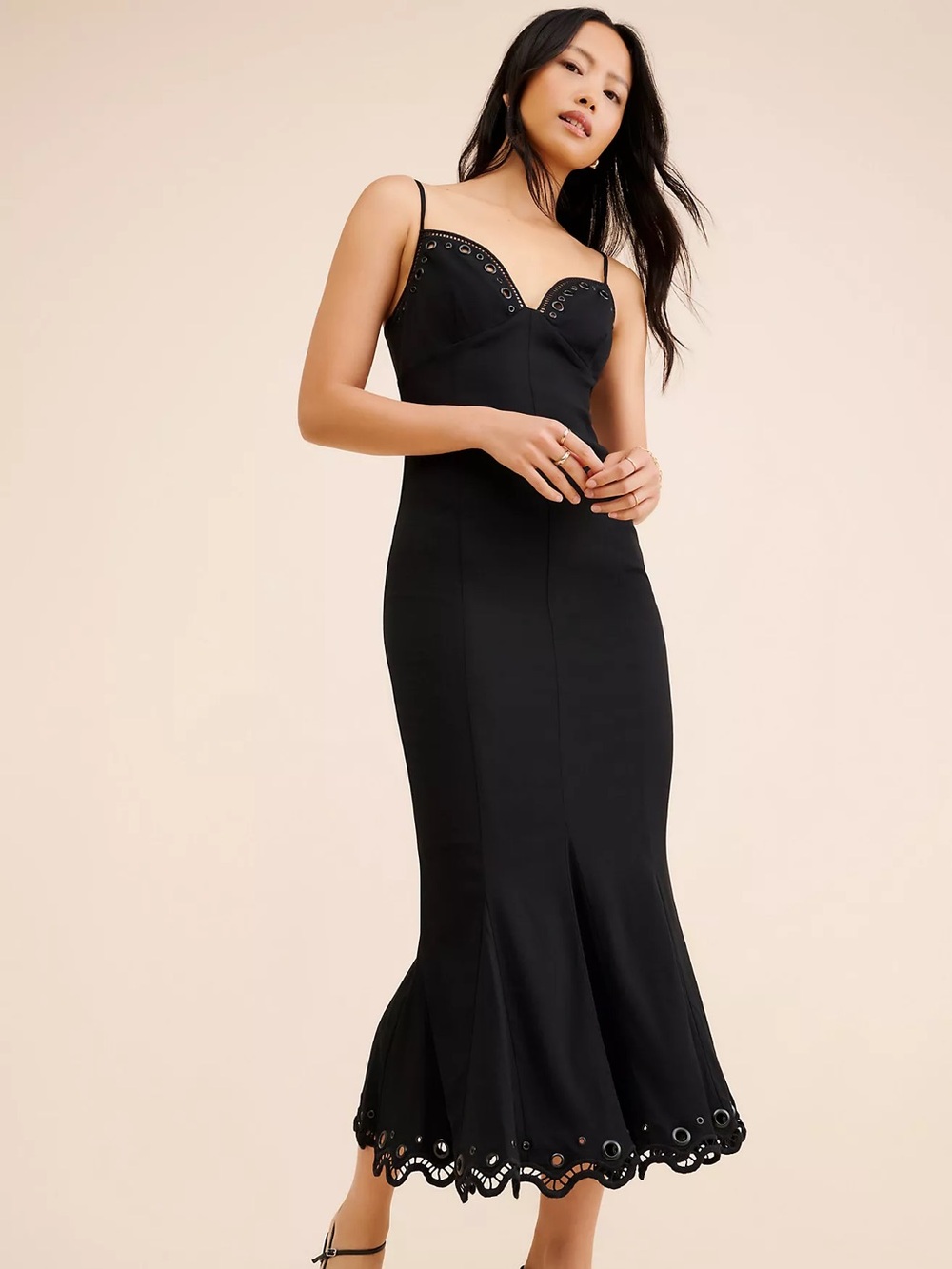 Anthropologie Sleeveless Sweetheart Midi Dress in Black - Size Large